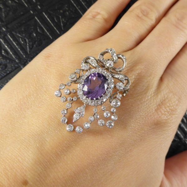 Antique Edwardian Purple Spinel and Diamond Pendant Brooch, Platinum