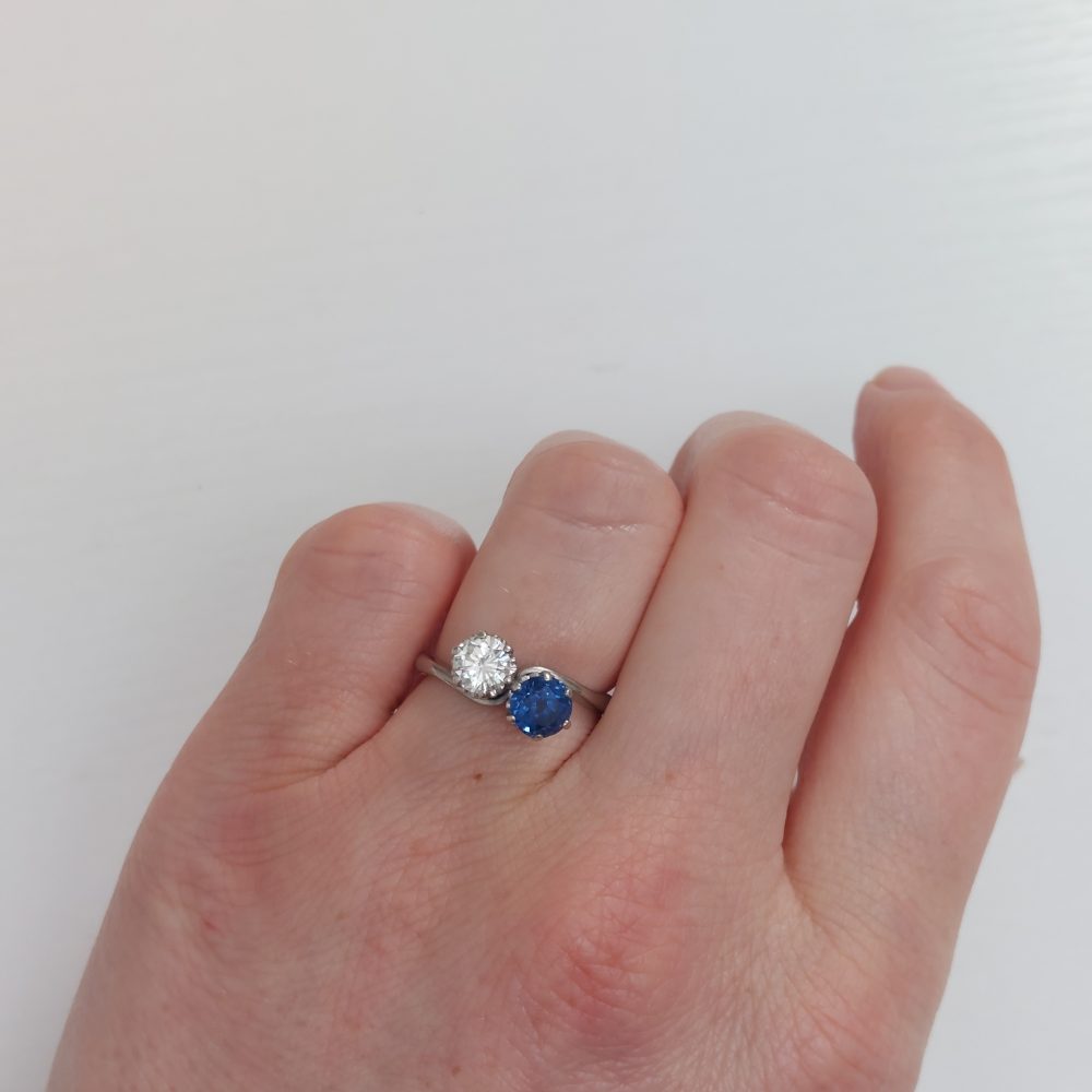 Art Deco Antique Sapphire and Diamond Crossover Ring