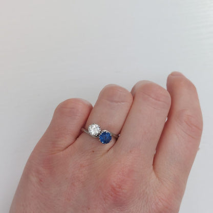 Art Deco Antique Sapphire and Diamond Crossover Ring