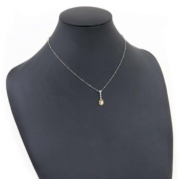 Contemporary 18ct Gold White and Yellow Diamond Halo Pendant Necklace