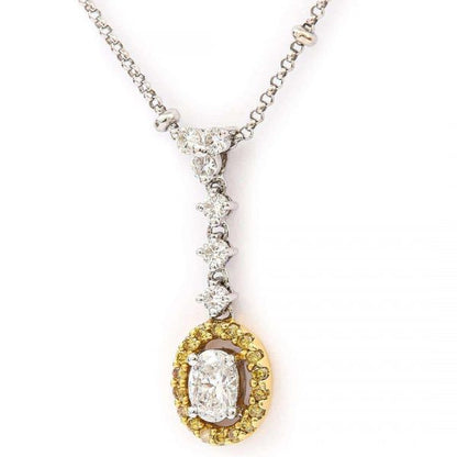 Contemporary 18ct Gold White and Yellow Diamond Halo Pendant Necklace