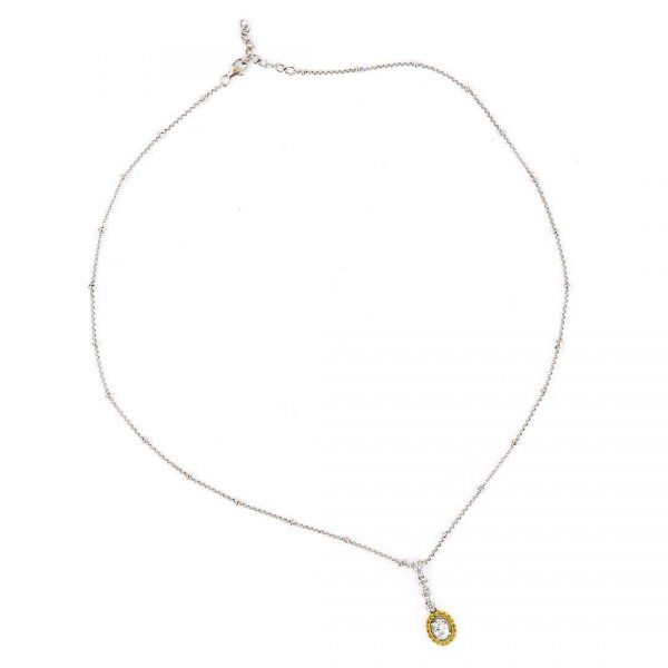 Contemporary 18ct Gold White and Yellow Diamond Halo Pendant Necklace
