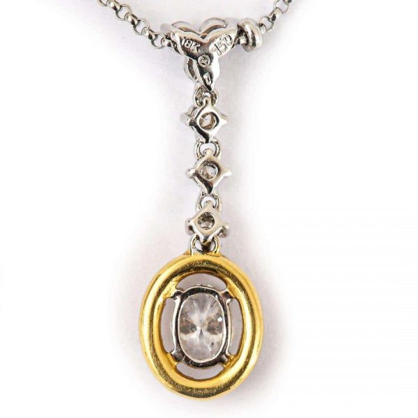 Contemporary 18ct Gold White and Yellow Diamond Halo Pendant Necklace