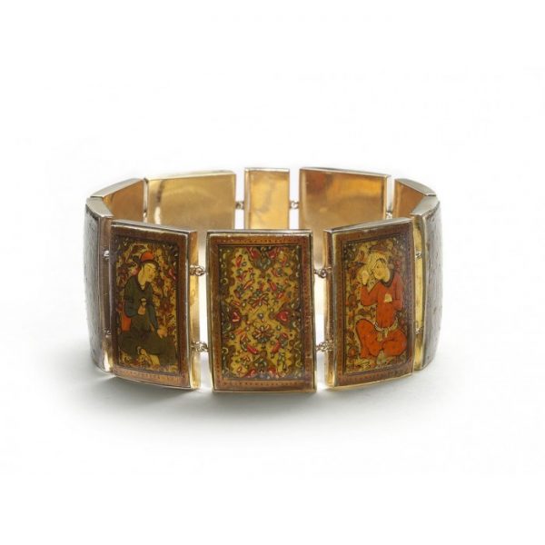PERSIAN GOLD ENAMEL PAINTED PANEL BRACELET