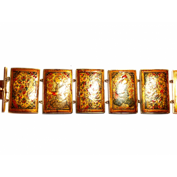 PERSIAN GOLD ENAMEL PAINTED PANEL BRACELET