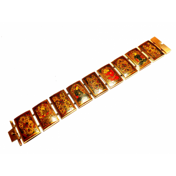 PERSIAN GOLD ENAMEL PAINTED PANEL BRACELET