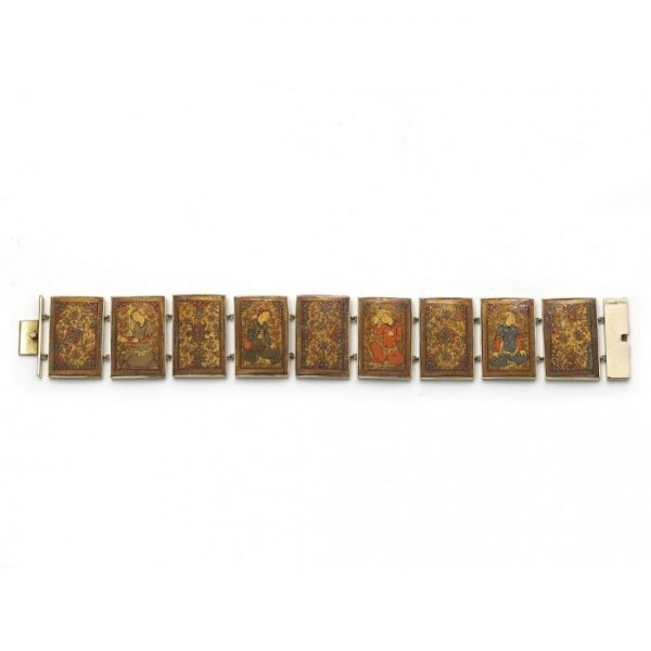 PERSIAN GOLD ENAMEL PAINTED PANEL BRACELET