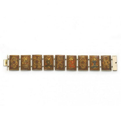 PERSIAN GOLD ENAMEL PAINTED PANEL BRACELET