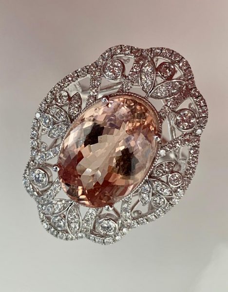 Fine 9.22ct Morganite and Diamond Dress Ring in 18ct White Gold