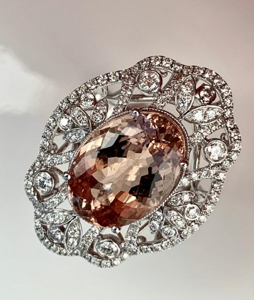 Fine 9.22ct Morganite and Diamond Dress Ring in 18ct White Gold