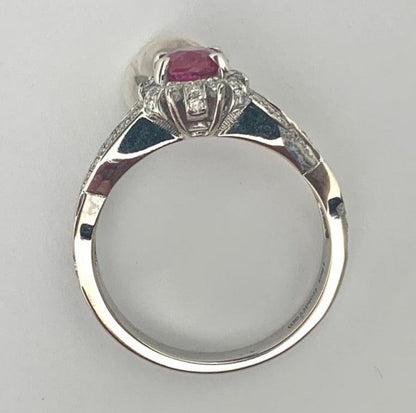 1.11ct No Heat Burma Ruby and Diamond Engagement Ring, 18ct White Gold