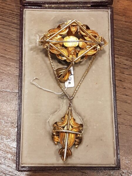 19th Century Georgian Pink Topaz and Gold Brooch