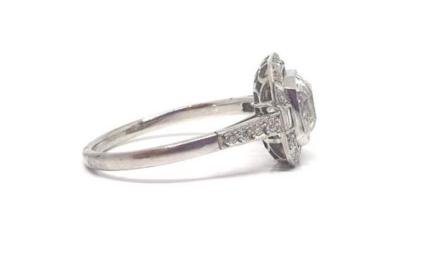 Art Deco Cushion Cut Diamond Engagement Ring, Platinum