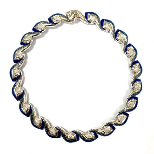 3.58ct Diamond and Blue Enamel 18ct White Gold Necklace