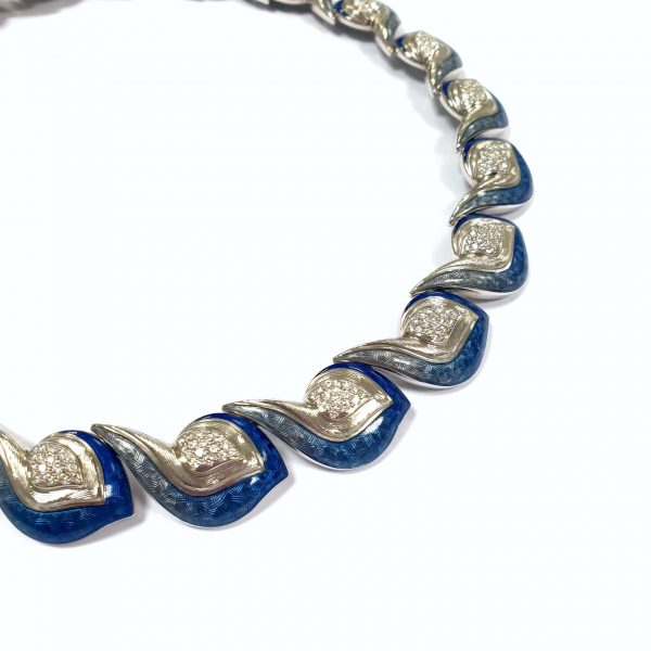 3.58ct Diamond and Blue Enamel 18ct White Gold Necklace