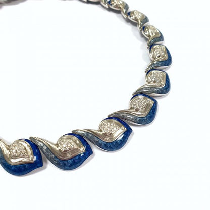 3.58ct Diamond and Blue Enamel 18ct White Gold Necklace