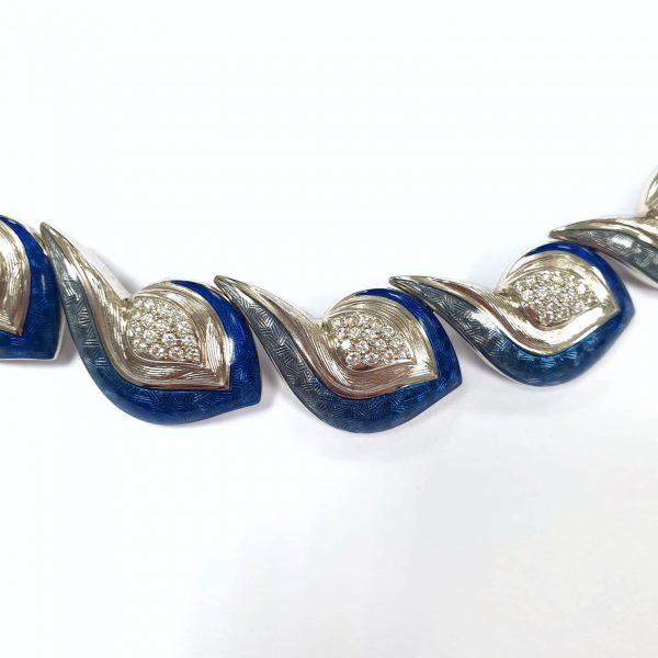 3.58ct Diamond and Blue Enamel 18ct White Gold Necklace