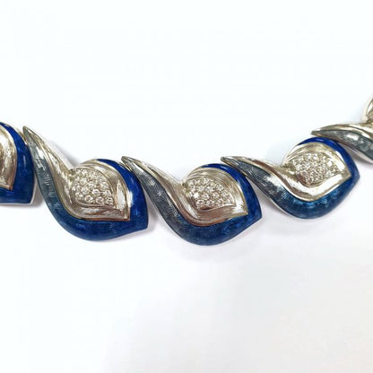 3.58ct Diamond and Blue Enamel 18ct White Gold Necklace