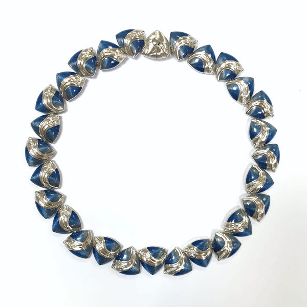 Diamond and White Gold Necklace with Blue Enamel