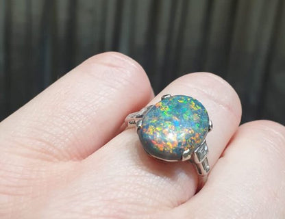 Black Opal and Diamond Ring
