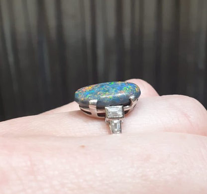 Art Deco Black Opal and Diamond Ring