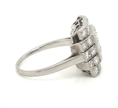 Antique Art Deco Diamond Square Cluster Platinum Ring