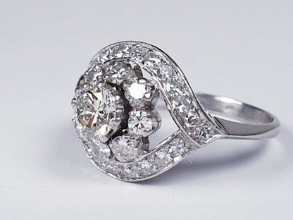Art Deco Bombe Diamond Dress Engagement Ring, 1930's