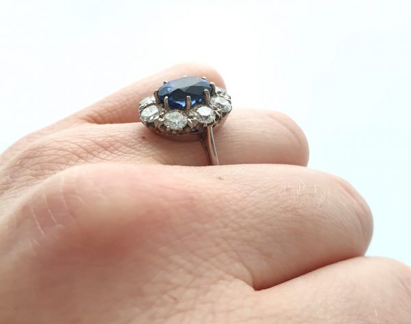 Vintage Ceylon Sapphire and Old Cut Diamond Cluster Ring, 3 carats