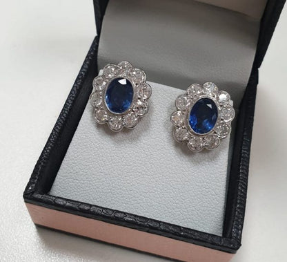 Vintage sapphire and diamond earrings oval studs