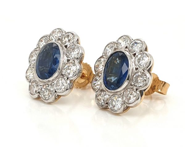 Sapphire diamond oval cluster earrings large