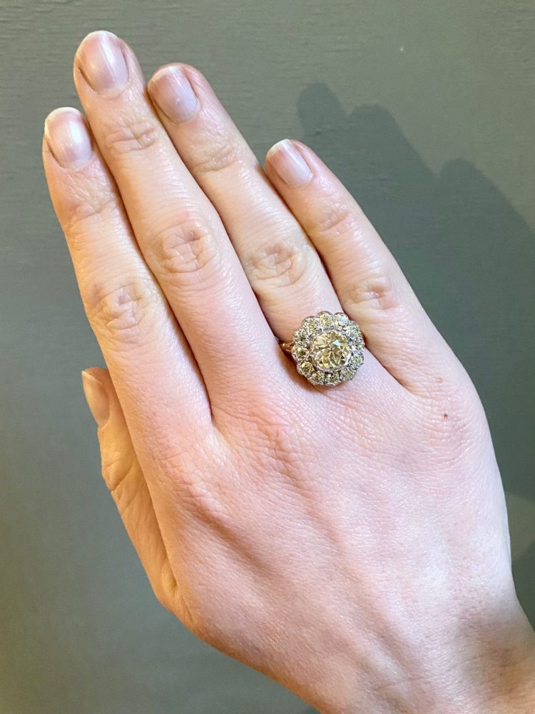 Antique cluster ring oval cushion cut