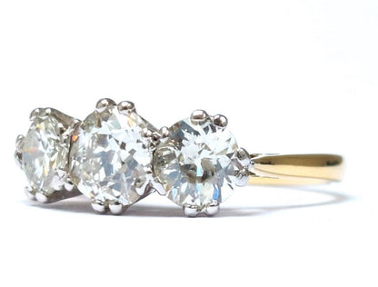 Vintage Old Cut Diamond Three Stone Ring, 2.50cts
