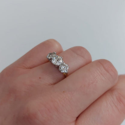Vintage diamond engagement ring three stones yellow gold