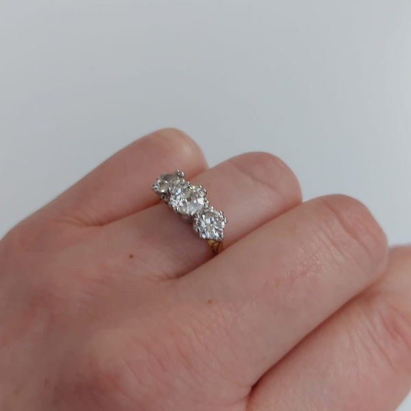 Vintage diamond engagement ring three stones yellow gold