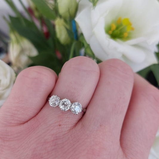 Vintage Three Stone Diamond Engagement Ring Platinum 1.50cts