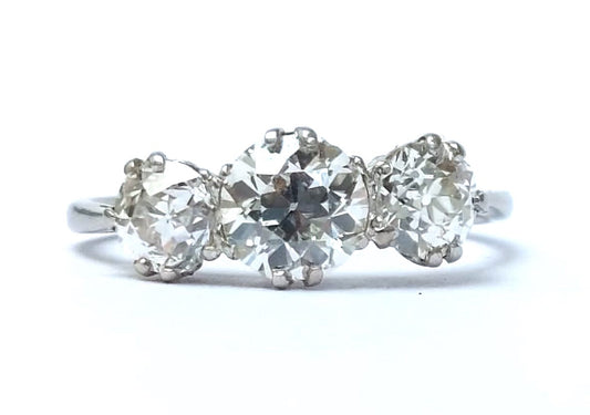 Antique old cut diamond three stone ring platinum 1.50 carats