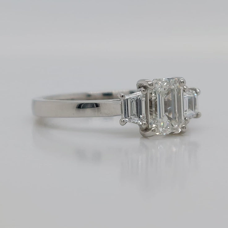 GIA Certified 1.02ct Emerald Cut Diamond and Trapeze Diamond Engagement Ring in Platinum