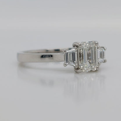 GIA Certified 1.02ct Emerald Cut Diamond and Trapeze Diamond Engagement Ring in Platinum