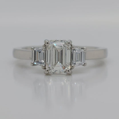 GIA Certified 1.02ct G colour VS1 Emerald Cut Diamond and Trapeze Diamond Engagement Ring in Platinum