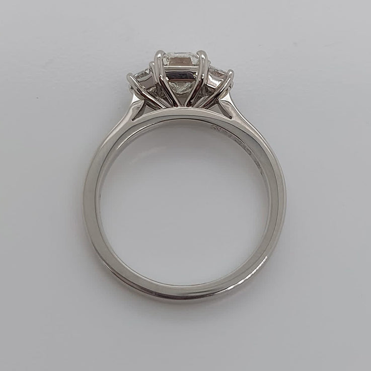 GIA Certified 1.02ct Emerald Cut Diamond and Trapeze Diamond Engagement Ring in Platinum
