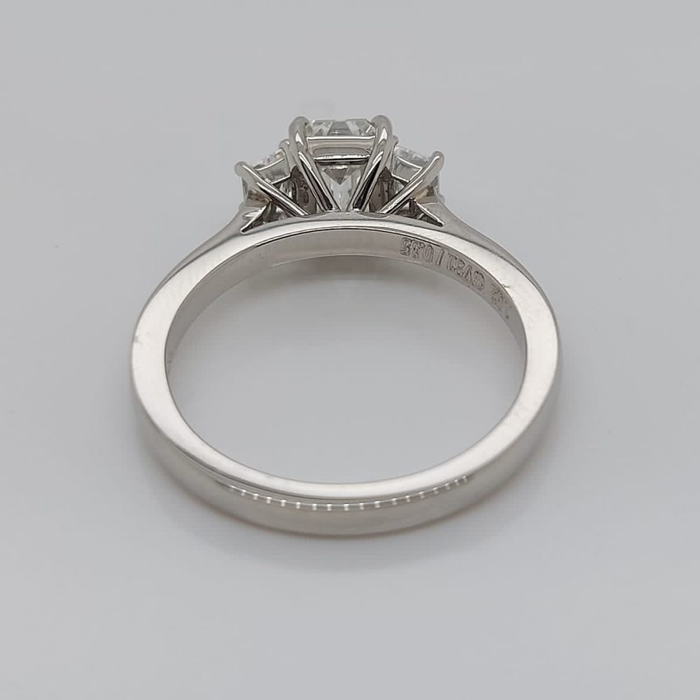 GIA Certified 1.02ct Emerald Cut Diamond and Trapeze Diamond Engagement Ring in Platinum