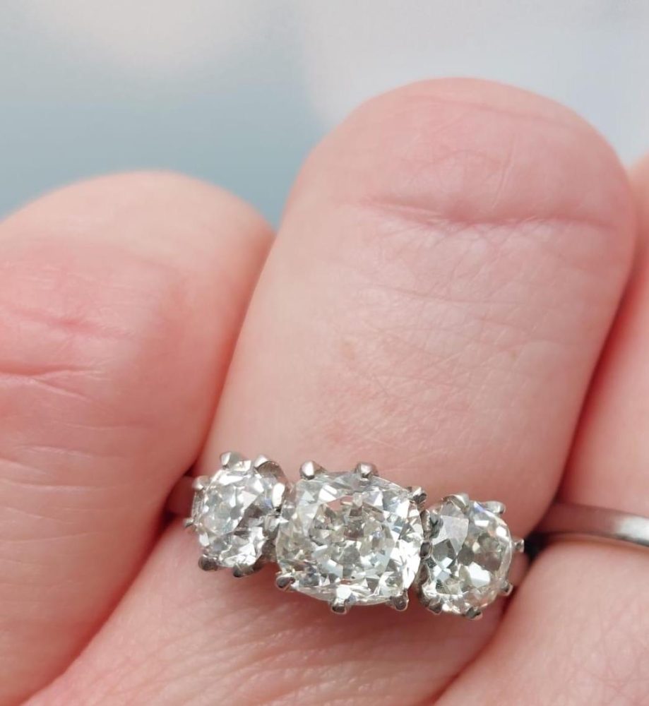 Vintage Old Cut Three Stone Diamond Ring