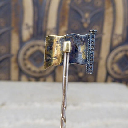 Antique Victorian Quality Diamond Set American Flag Enamel Stick Pin