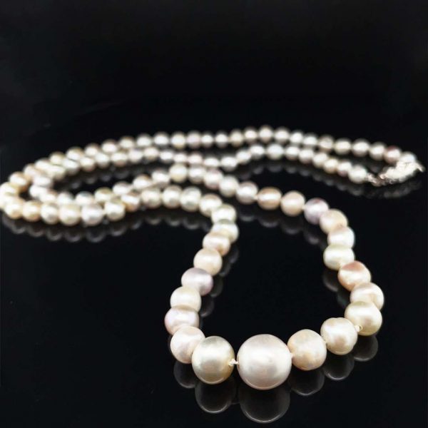Large Vintage Natural Saltwater Pearl and Diamond Necklace
