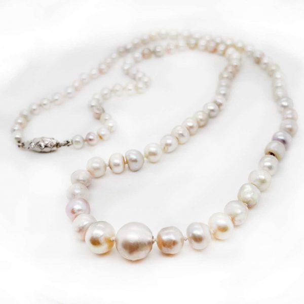 Large Vintage Natural Saltwater Pearl and Diamond Necklace