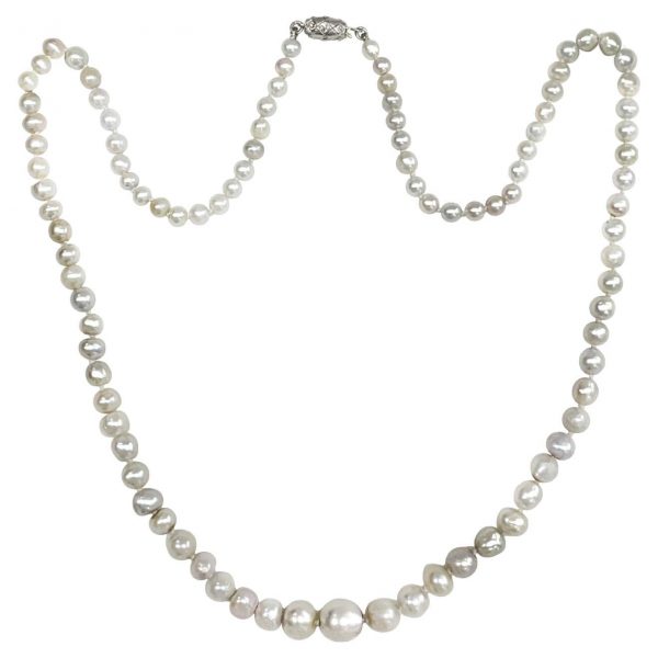 Large Vintage Natural Saltwater Pearl and Diamond Necklace