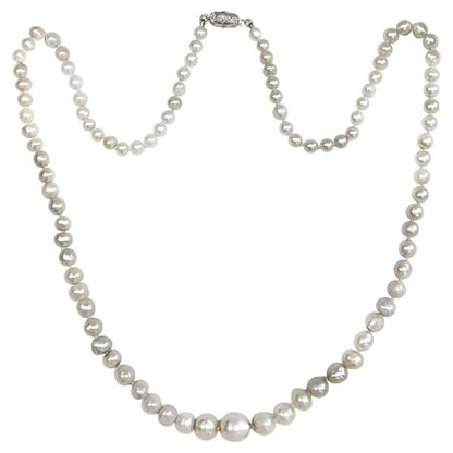 Large Vintage Natural Saltwater Pearl and Diamond Necklace