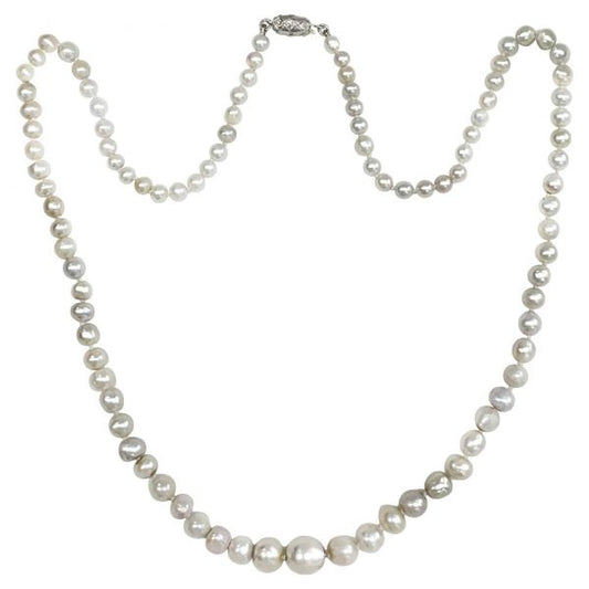 Large Vintage Natural Saltwater Pearl and Diamond Necklace