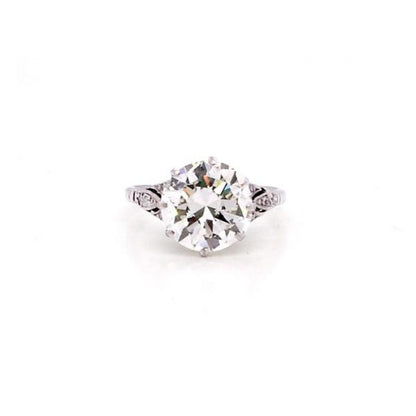 Vintage 3.23ct Diamond Single Stone Engagement Ring, 3.23 carats, VS clarity, delicate and ornate shoulder design each set with four round-cut diamonds.