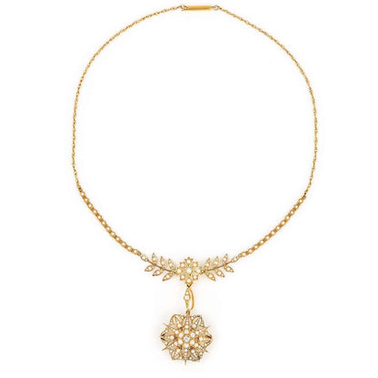Antique Edwardian 15ct Gold Pearl and Diamond Collarette with Pendant and Star Brooch